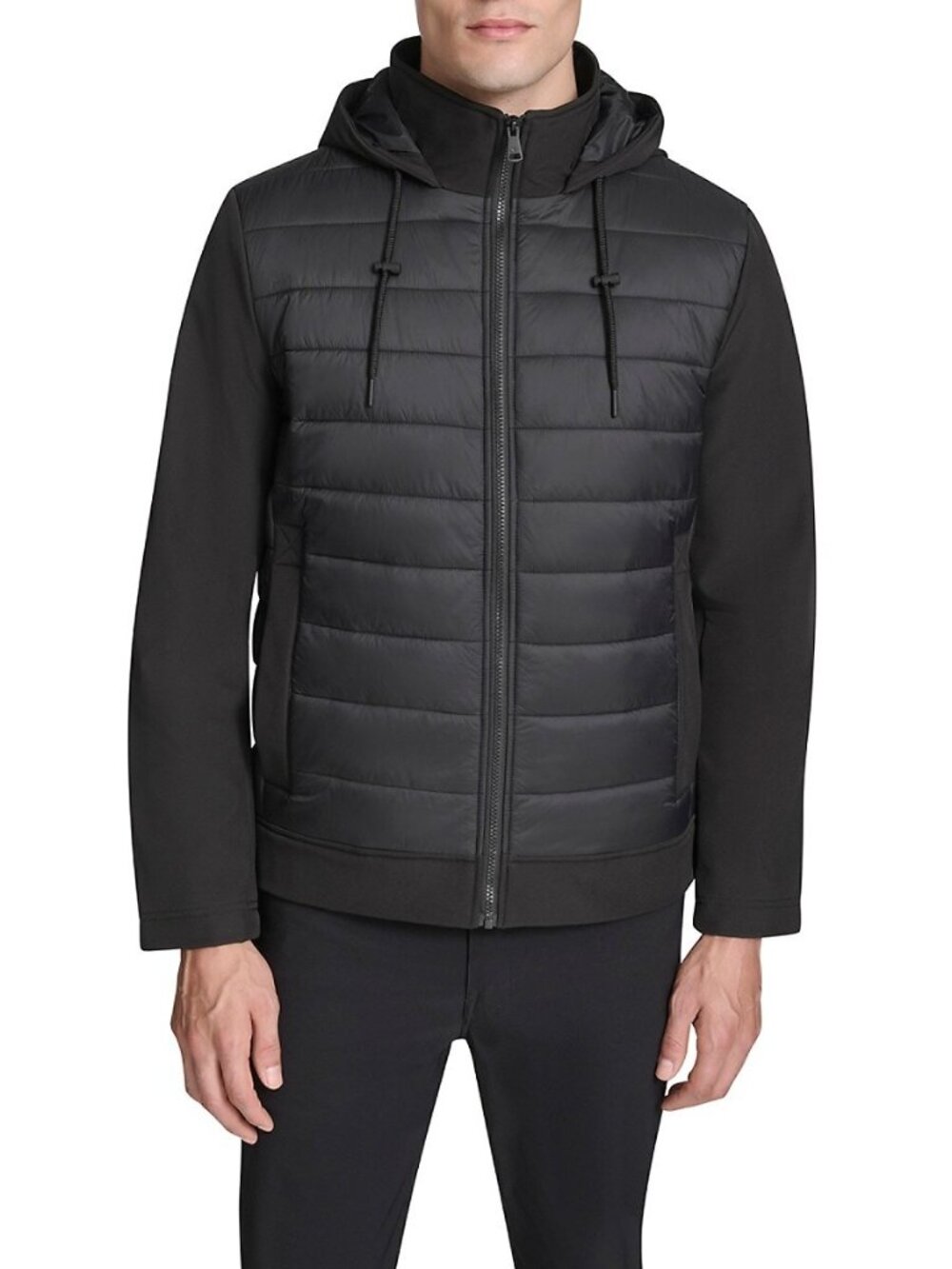 Kenneth Cole | Mixed Media Hooded Soft Shell Jacket in BLACK